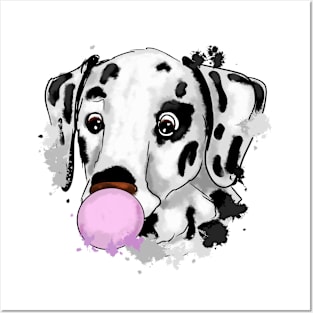 Cute Dalmatian puppy with bubblegum Posters and Art